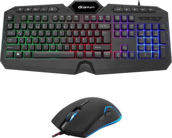 Quantum Gaming QG-Q6548QU Renkli Arkadan Aydınlatmalı+8000Dpi Mouse Su geçirmez-Multimedya fonksiyonlu Kablolu Klavye Mo