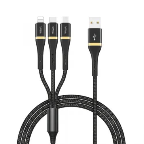 Wiwu ED-104 3 In1 USB Şarj ve Data Kablosu 3A 1.2 mt Siyah