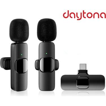 Daytona K9 Type-C Wireless Ergonomik Tak Çalıştır Android Telefon Tablet Ipad Çiftli Yaka Mikrofonu