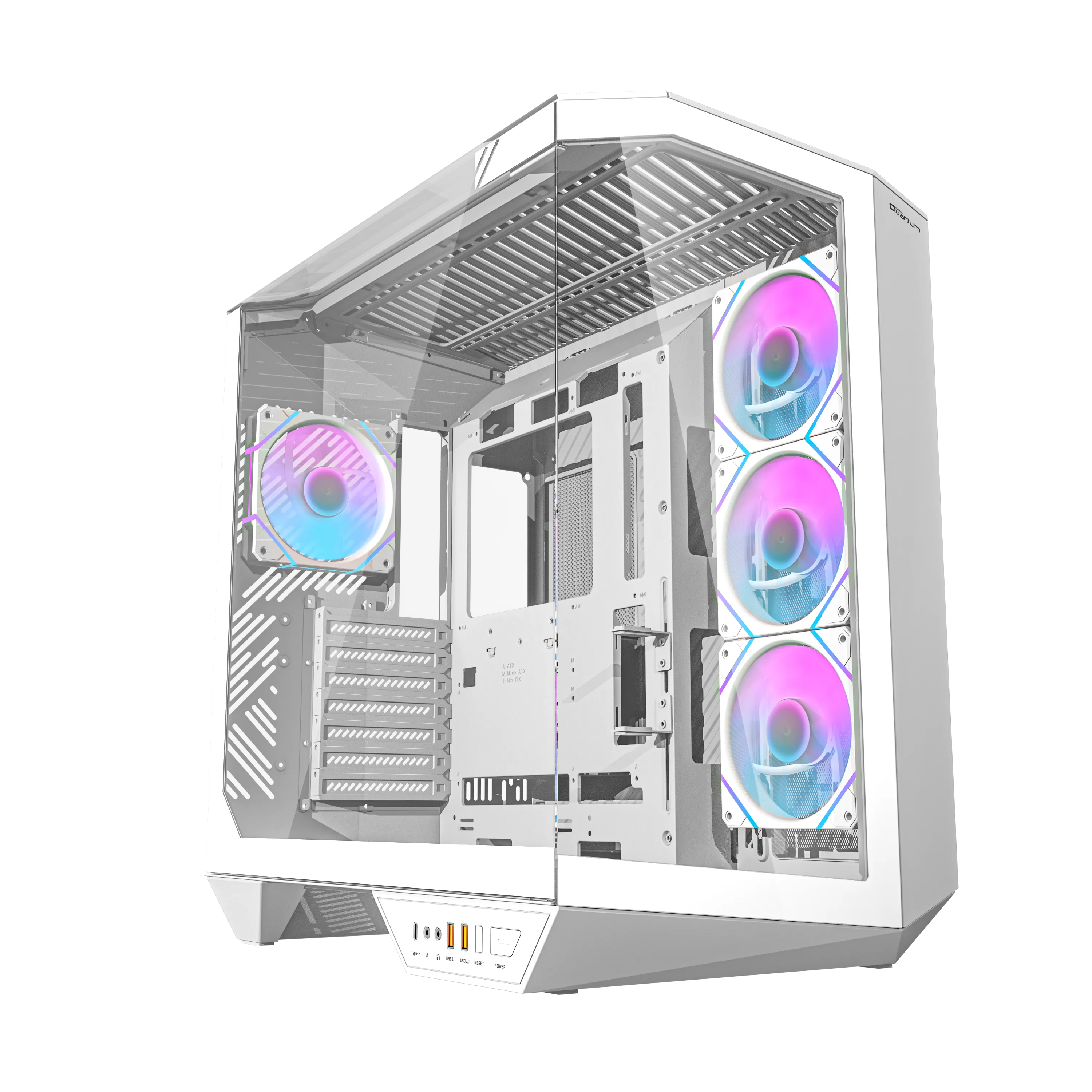 Quantum Proxima TYPE-C+2xUSB3.0+HD Audio 4xARGB Fan 390mm VGA Temperli Cam 850W Beyaz Gaming Kasa